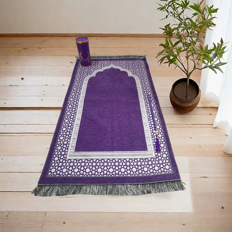 Portable Pocket Prayer Rug Braided Mats with Prayer Bead in Gift Box Travel Home Praying Blanket 70*110Cm Muslim Islamic Gift