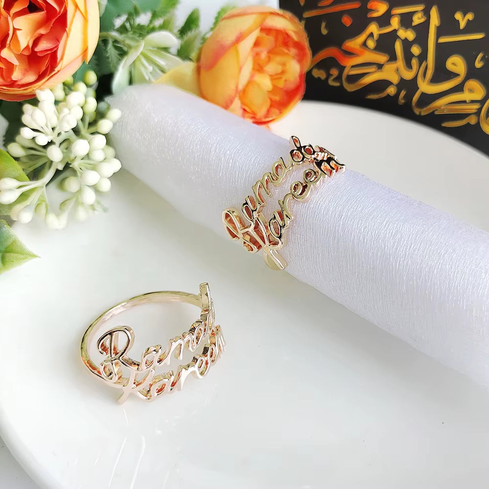 1/6Pcs Ramadan Napkin Rings Gold Bismillah Ramadan Kareem Napkin Holder Eid Mubarak Party Table Supplies Ramadan Decoration 2025