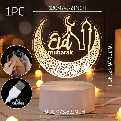 Eid Mubarak 3D Led Lamp Ramadan Night Light Led Moon Star Eid Bedroom Decoration Light Ornament Ramadan Decoration for Home 2025