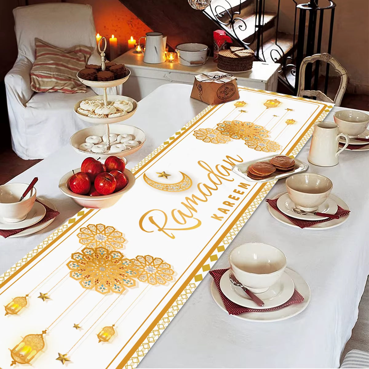 Ramadan Decoration 2025 Table Runner EID Mubarak Decor for Home Tablecloth Ramadan Kareem Islamic Muslim Party Eid Al Adha Gifts