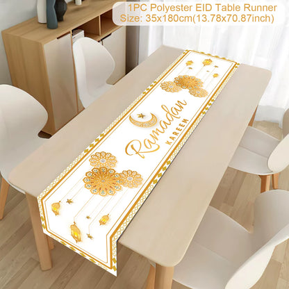 Ramadan Decoration 2025 Table Runner EID Mubarak Decor for Home Tablecloth Ramadan Kareem Islamic Muslim Party Eid Al Adha Gifts