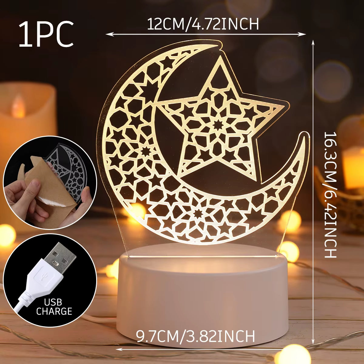 Eid Mubarak 3D Led Lamp Ramadan Night Light Led Moon Star Eid Bedroom Decoration Light Ornament Ramadan Decoration for Home 2025