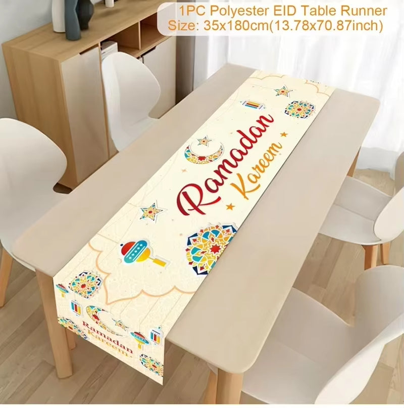 Ramadan Decoration 2025 Table Runner EID Mubarak Decor for Home Tablecloth Ramadan Kareem Islamic Muslim Party Eid Al Adha Gifts