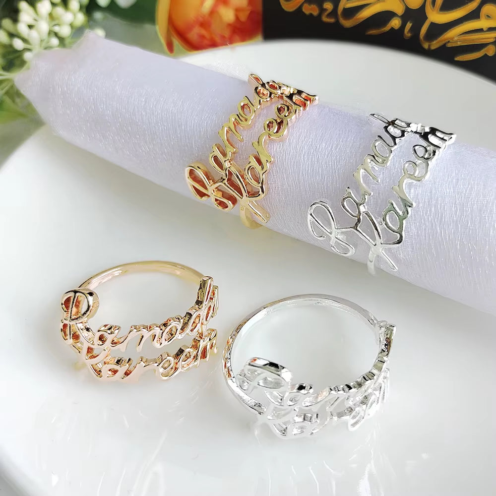 1/6Pcs Ramadan Napkin Rings Gold Bismillah Ramadan Kareem Napkin Holder Eid Mubarak Party Table Supplies Ramadan Decoration 2025