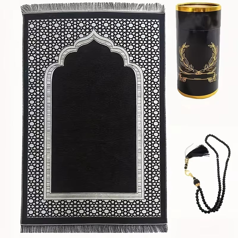 Portable Pocket Prayer Rug Braided Mats with Prayer Bead in Gift Box Travel Home Praying Blanket 70*110Cm Muslim Islamic Gift