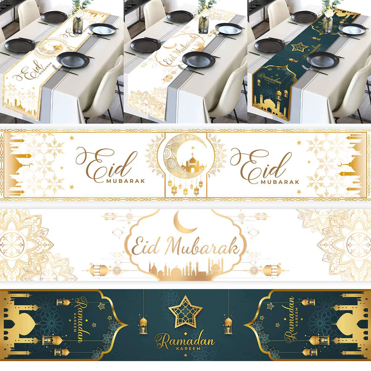 Ramadan Decoration 2025 Table Runner EID Mubarak Decor for Home Tablecloth Ramadan Kareem Islamic Muslim Party Eid Al Adha Gifts