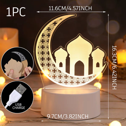 Eid Mubarak 3D Led Lamp Ramadan Night Light Led Moon Star Eid Bedroom Decoration Light Ornament Ramadan Decoration for Home 2025