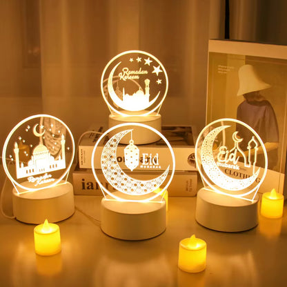 Eid Mubarak 3D Led Lamp Ramadan Night Light Led Moon Star Eid Bedroom Decoration Light Ornament Ramadan Decoration for Home 2025