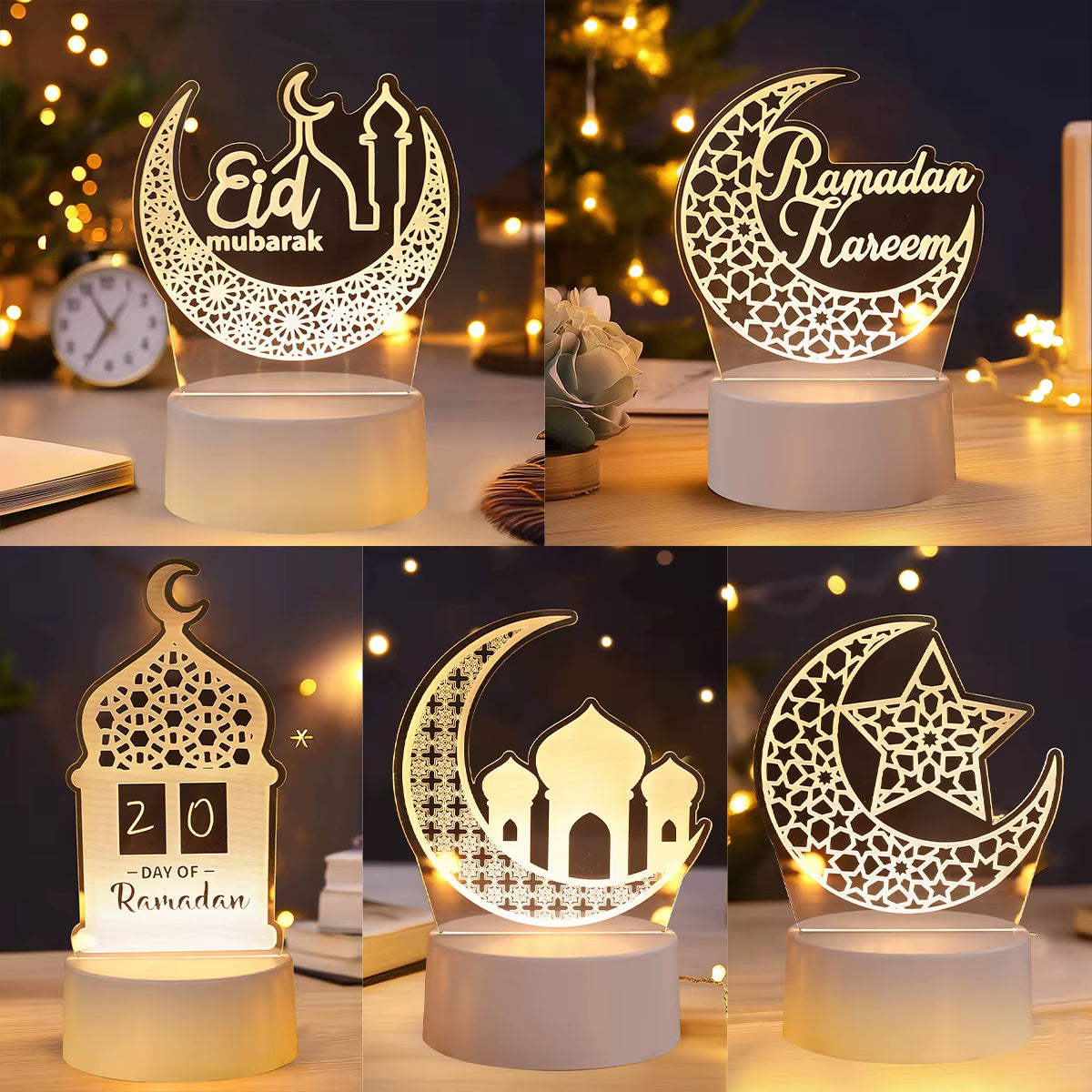 Eid Mubarak 3D Led Lamp Ramadan Night Light Led Moon Star Eid Bedroom Decoration Light Ornament Ramadan Decoration for Home 2025