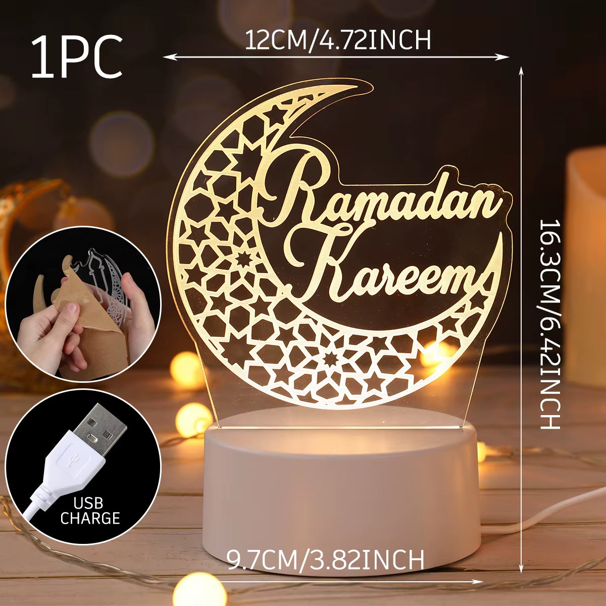 Eid Mubarak 3D Led Lamp Ramadan Night Light Led Moon Star Eid Bedroom Decoration Light Ornament Ramadan Decoration for Home 2025