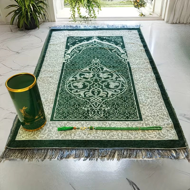 Portable Pocket Prayer Rug Braided Mats with Prayer Bead in Gift Box Travel Home Praying Blanket 70*110Cm Muslim Islamic Gift